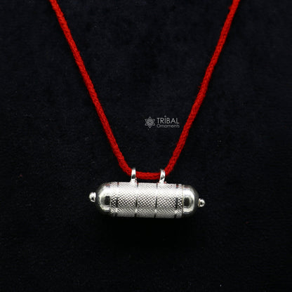 Sterling silver round vintage amulet box pendant with tribal tribal design, handmade tribal jewelry, mantra box, and kavacham style.