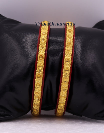 Vintage 22k yellow gold handmade traditional tussi pattern design antique tribal women's bangle kangan bracelet form rajasthan india - TRIBAL ORNAMENTS