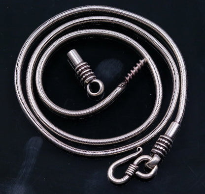 Vintage 925 sterling silver handmade snake chain necklace with antique pendant, 20 inches long, screw closure, tribal ornaments jewelry