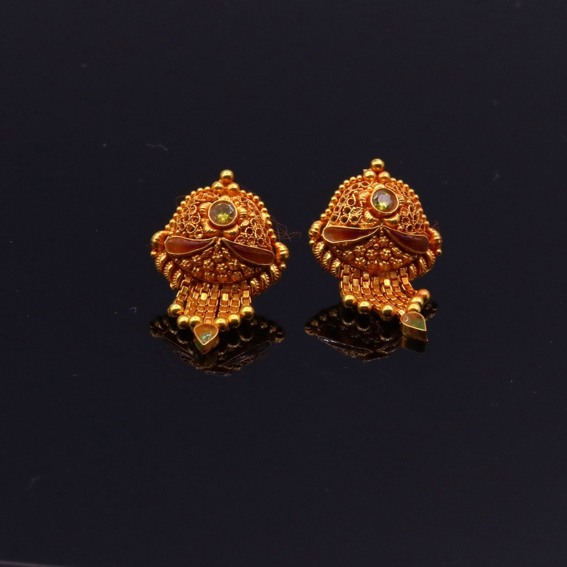 Vintage antique 22karat yellow gold handmade filigree work designer stud earrings pair women's tribal jewelry - TRIBAL ORNAMENTS