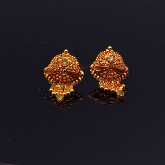 Vintage antique 22karat yellow gold handmade filigree work designer stud earrings pair women's tribal jewelry - TRIBAL ORNAMENTS