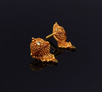 Vintage 22Kt yellow gold filigree stud earrings by TRIBAL ORNAMENTS, handcrafted tribal jewelry for women.