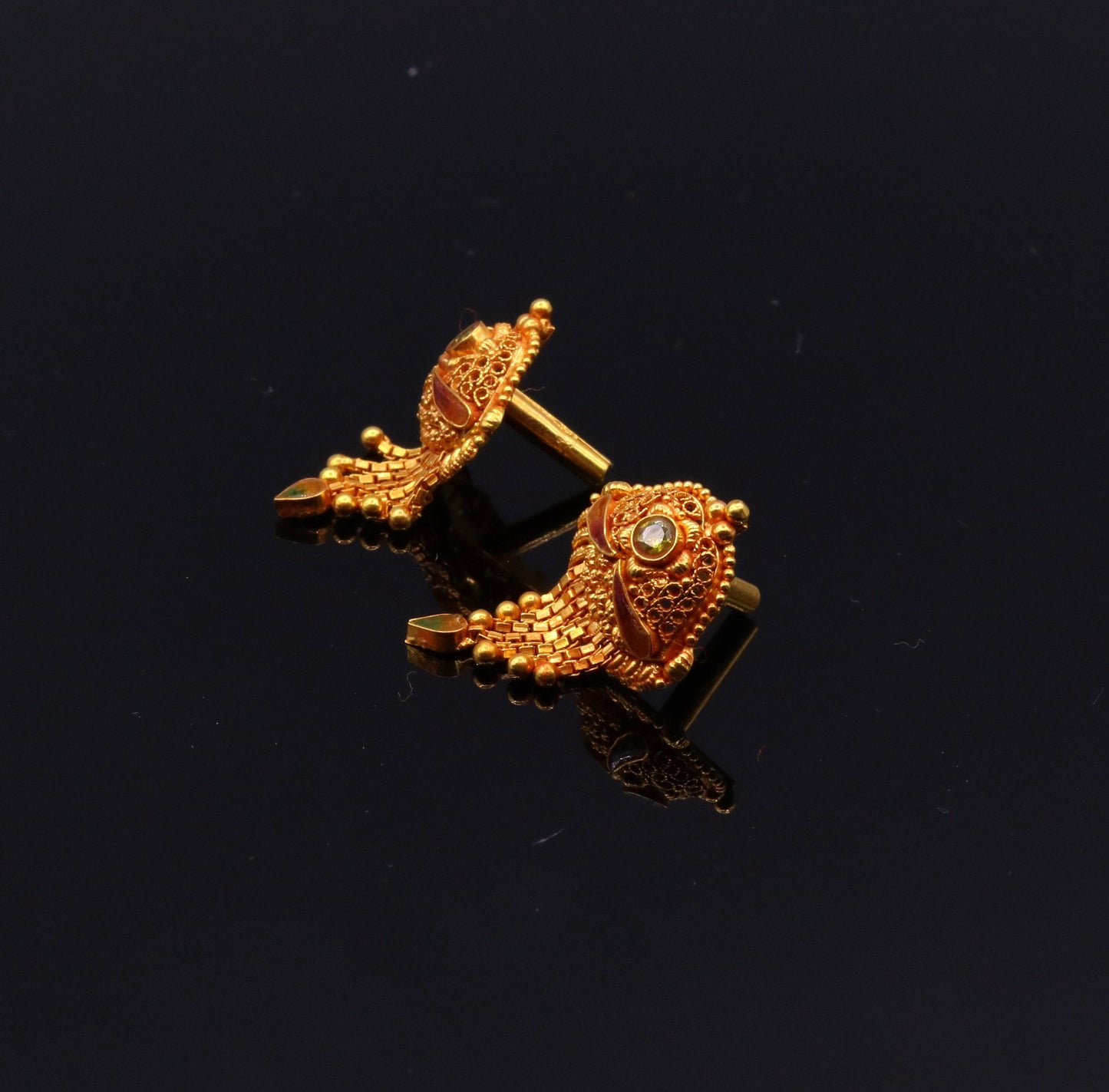 Vintage antique 22karat yellow gold handmade filigree work designer stud earrings pair women's tribal jewelry - TRIBAL ORNAMENTS