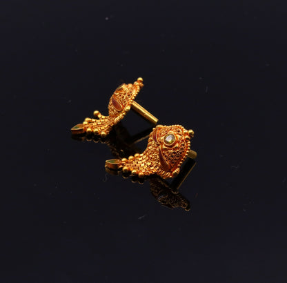 Vintage 22K yellow gold filigree stud earrings by TRIBAL ORNAMENTS, handcrafted tribal designer jewelry for women.