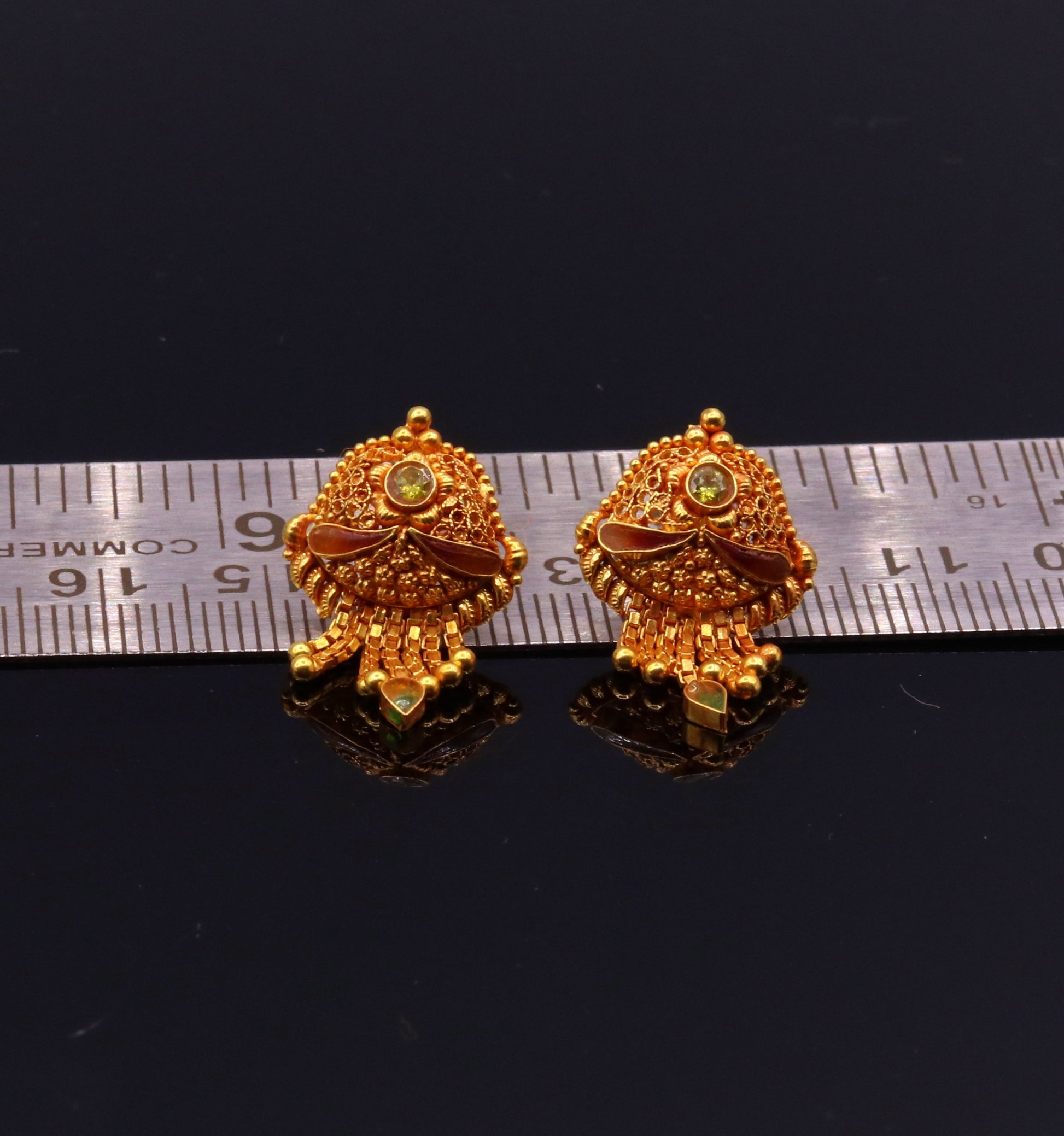 Vintage antique 22karat yellow gold handmade filigree work designer stud earrings pair women's tribal jewelry - TRIBAL ORNAMENTS