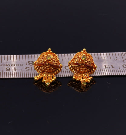Vintage 22Kt yellow gold filigree stud earrings by TRIBAL ORNAMENTS, handmade tribal designer jewelry for women.
