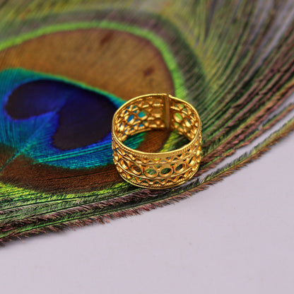 Vintage 22KT yellow gold handmade toe ring pair from TRIBAL ORNAMENTS, traditional Indian wedding jewelry with antique design.