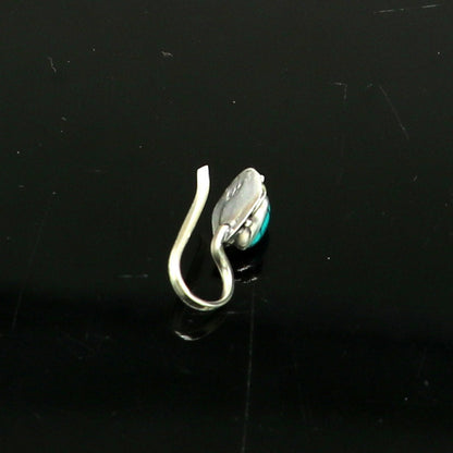 Vintage antique design 925 sterling silver customized single stone oxidized nose pin, nose plug, clip on nose pin, fabulous party wear np107 - TRIBAL ORNAMENTS