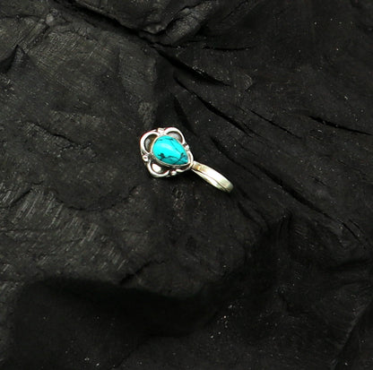 Vintage antique design 925 sterling silver customized single stone oxidized nose pin, nose plug, clip on nose pin, fabulous party wear np107 - TRIBAL ORNAMENTS