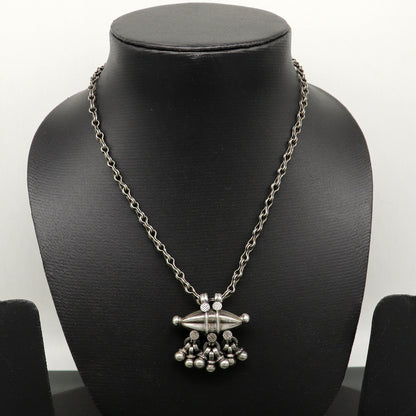 Vintage antique design 925 sterling silver 26-inch necklace with a detailed pendant, tribal ethnic jewelry by TRIBAL ORNAMENTS.