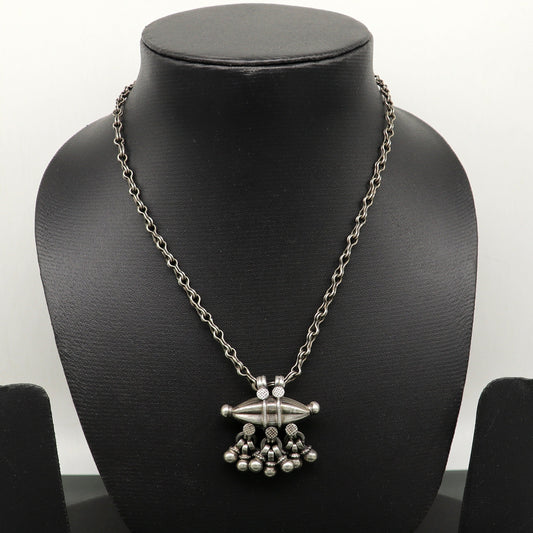 Vintage antique design 925 sterling silver 26-inch necklace with a detailed pendant, tribal ethnic jewelry by TRIBAL ORNAMENTS.