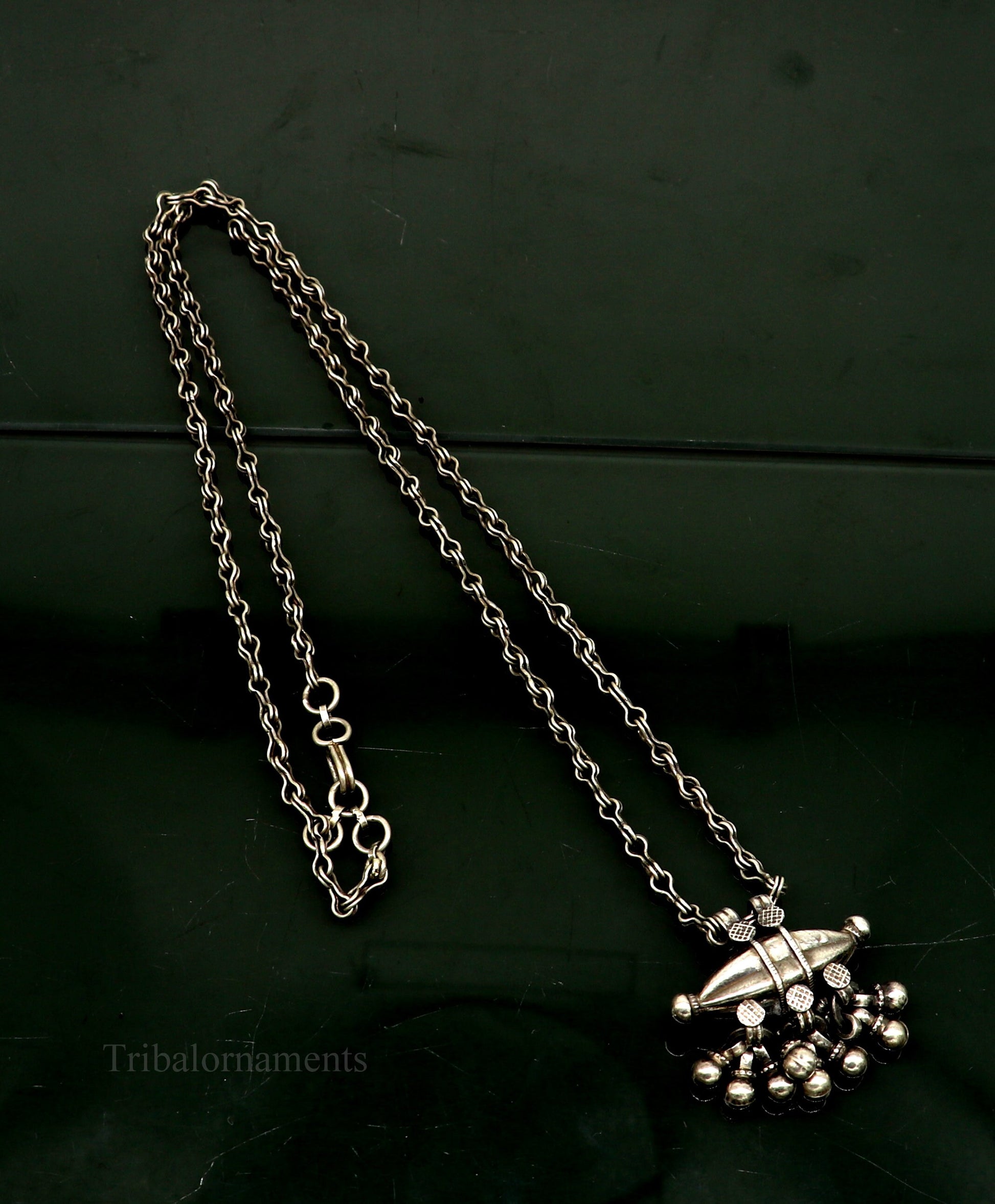 Vintage antique design 925 sterling silver 26-inch necklace with a stunning pendant, tribal ethnic jewelry by TRIBAL ORNAMENTS.