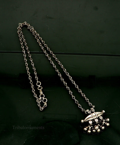 Vintage antique design 925 sterling silver 26-inch necklace with a stunning pendant, tribal ethnic jewelry by TRIBAL ORNAMENTS.