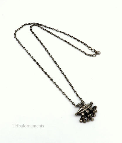 Vintage tribal 925 sterling silver necklace with a detailed pendant, 26 inches long, handmade ethnic jewelry by TRIBAL ORNAMENTS.