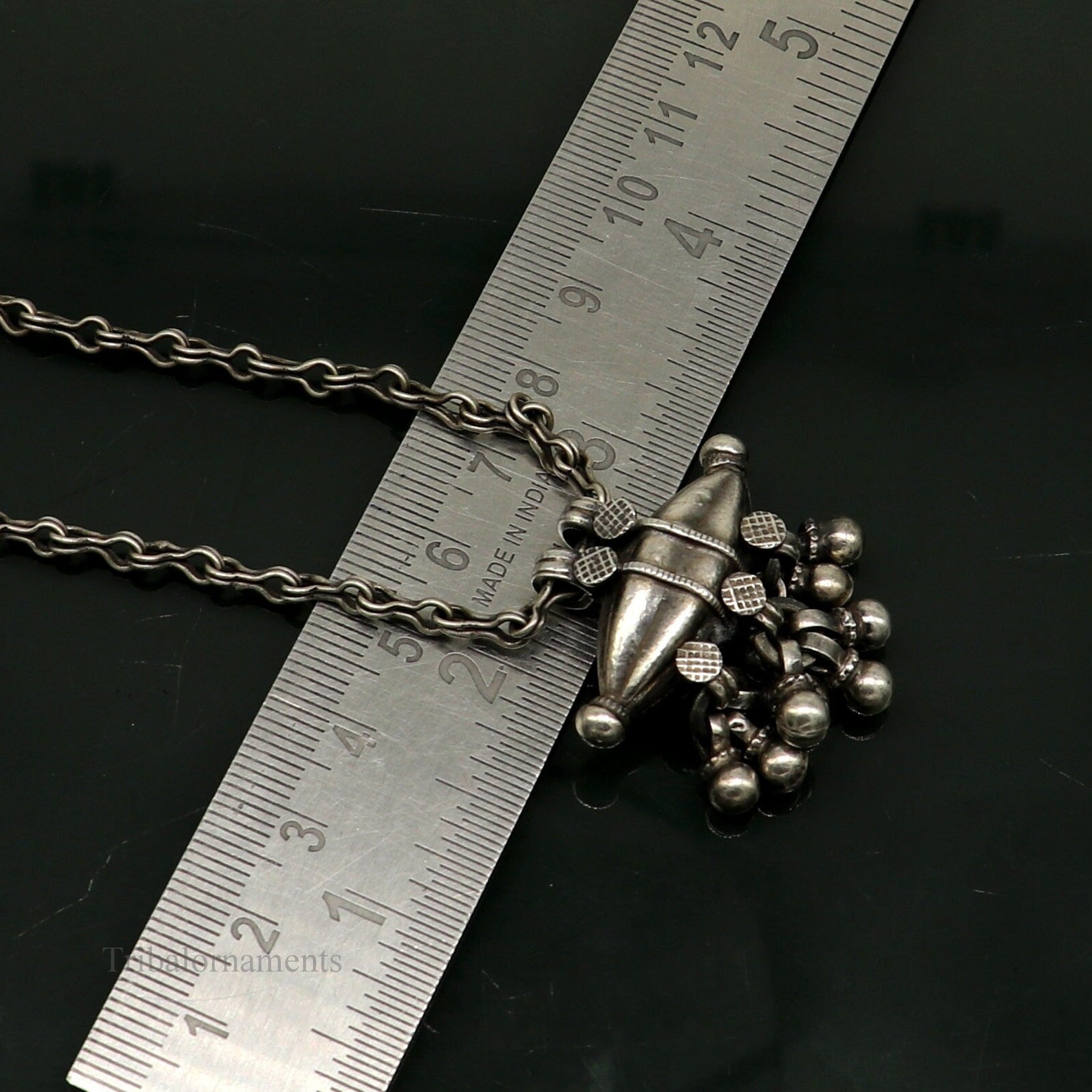 Vintage antique-style 925 sterling silver necklace with a pendant, 26 inches long, tribal ethnic jewelry by TRIBAL ORNAMENTS.