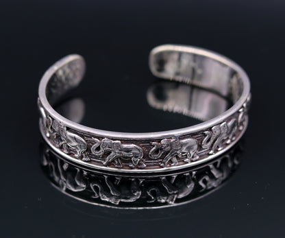 Vintage elephant design 925 sterling silver adjustable bangle cuff bracelet, unisex Indian jewelry by Tribal Ornaments.