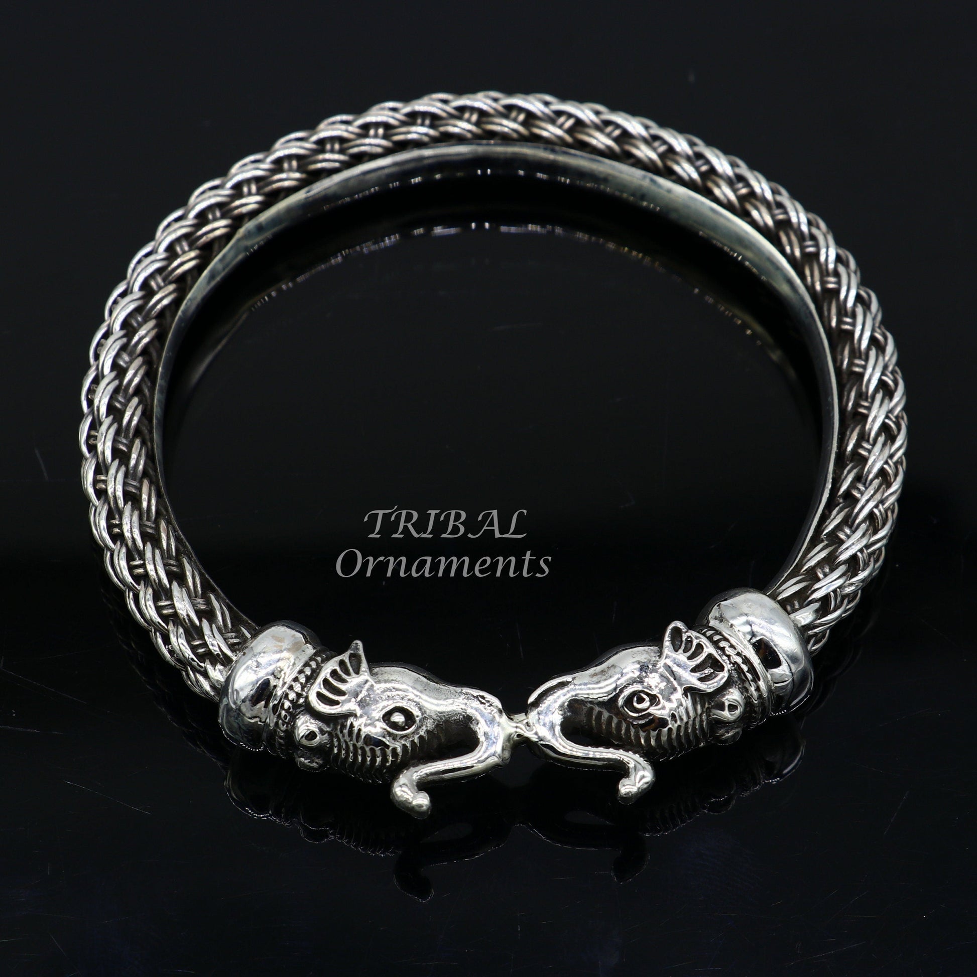 Vintage antique design handcrafted work 925 sterling silver elephant face bangle bracelet tribal jewelry best gifting nsk507 - TRIBAL ORNAMENTS