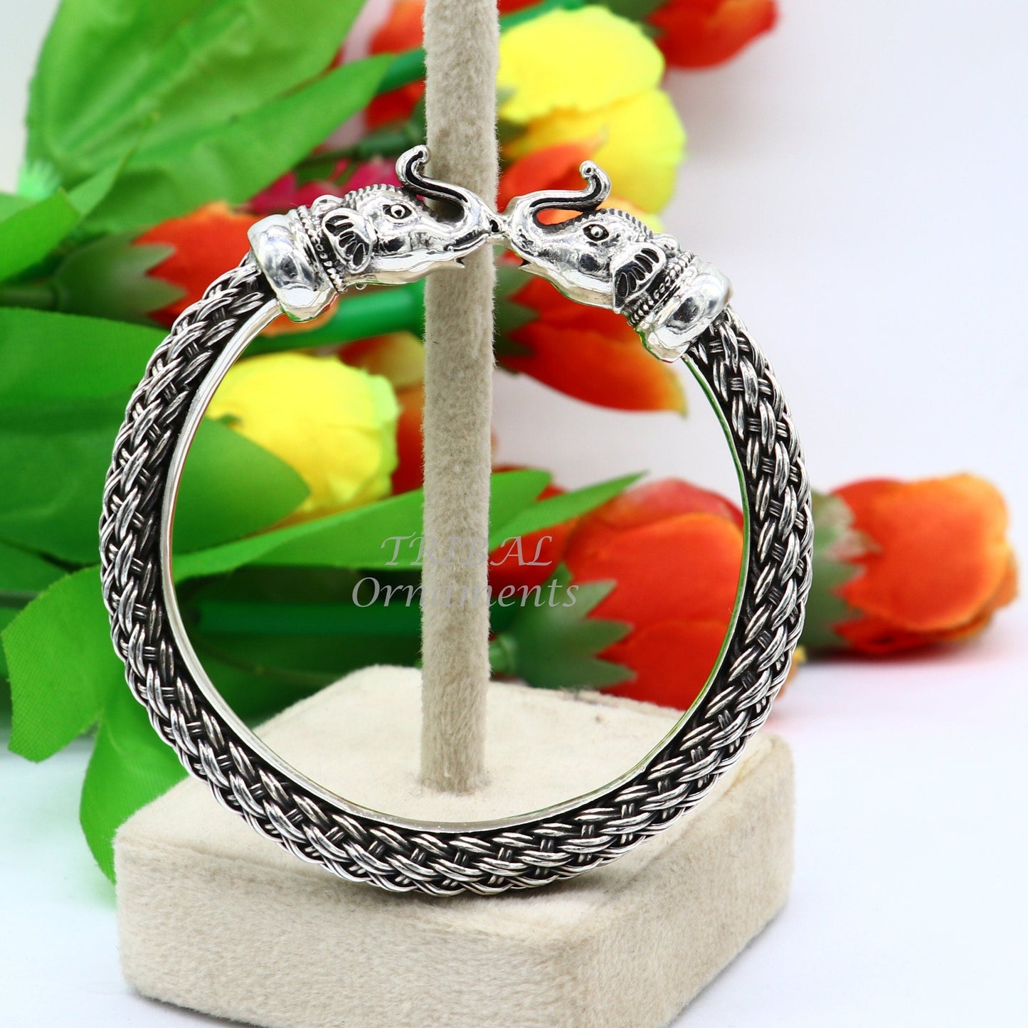 Vintage antique design handcrafted work 925 sterling silver elephant face bangle bracelet tribal jewelry best gifting nsk507 - TRIBAL ORNAMENTS