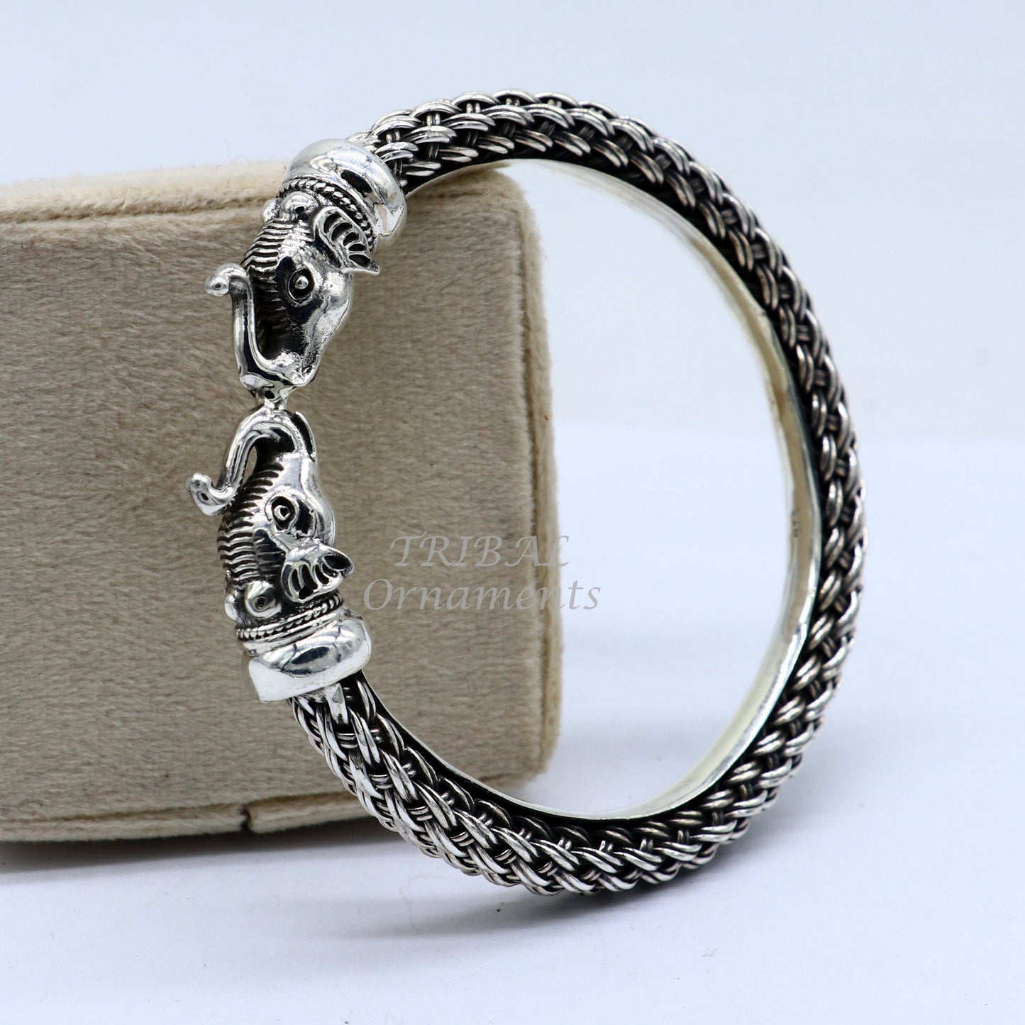 Vintage antique design handcrafted work 925 sterling silver elephant face bangle bracelet tribal jewelry best gifting nsk507 - TRIBAL ORNAMENTS