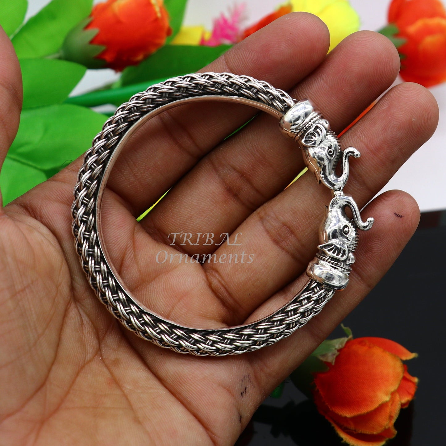 Vintage antique design handcrafted work 925 sterling silver elephant face bangle bracelet tribal jewelry best gifting nsk507 - TRIBAL ORNAMENTS
