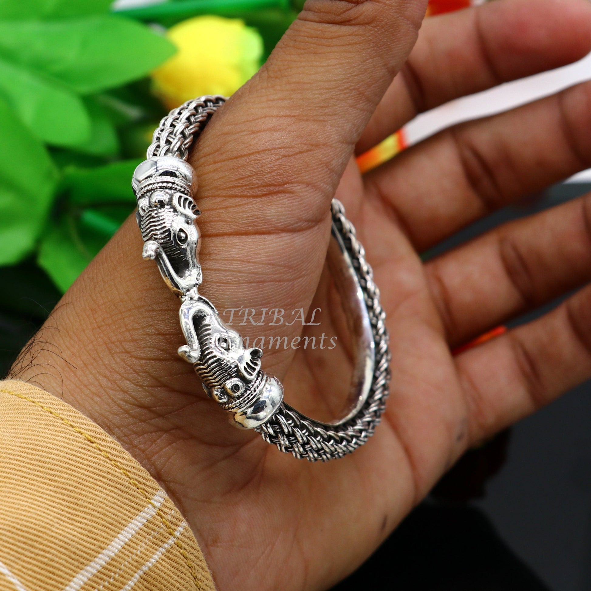 Vintage antique design handcrafted work 925 sterling silver elephant face bangle bracelet tribal jewelry best gifting nsk507 - TRIBAL ORNAMENTS