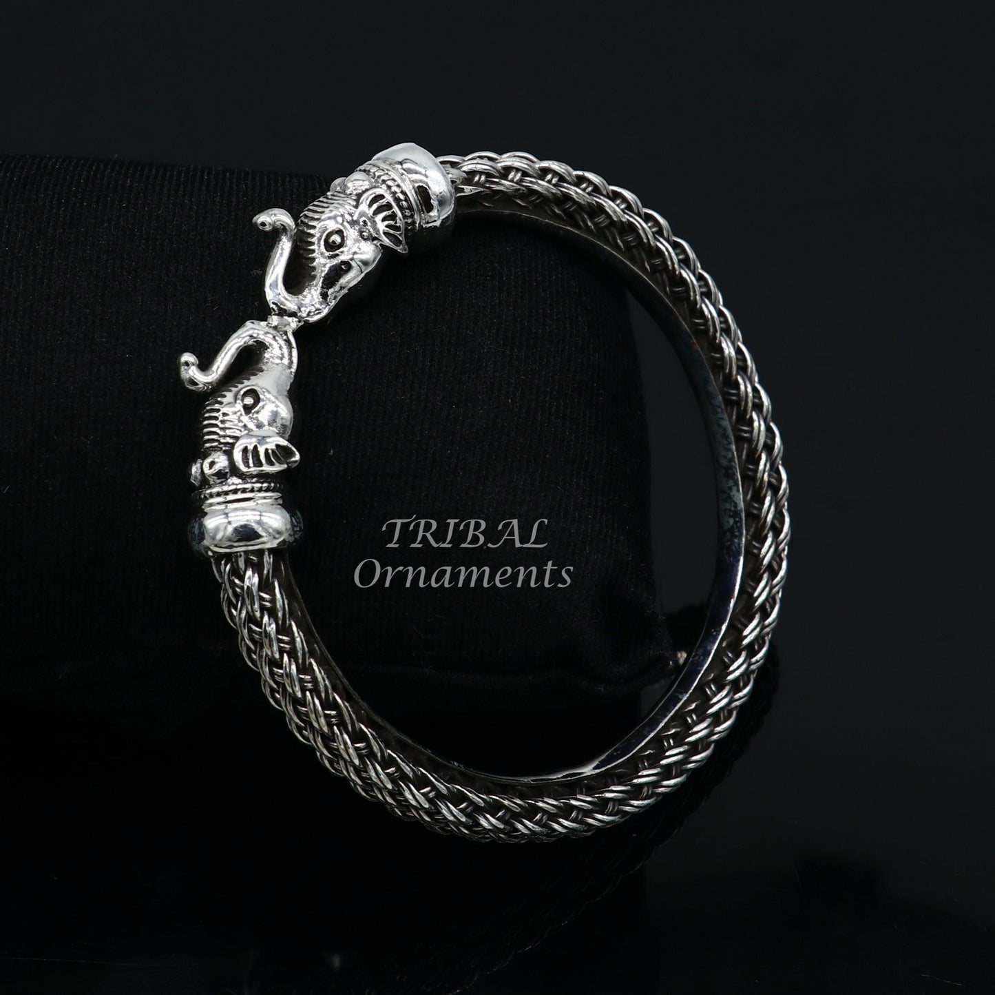 Vintage antique design handcrafted work 925 sterling silver elephant face bangle bracelet tribal jewelry best gifting nsk507 - TRIBAL ORNAMENTS