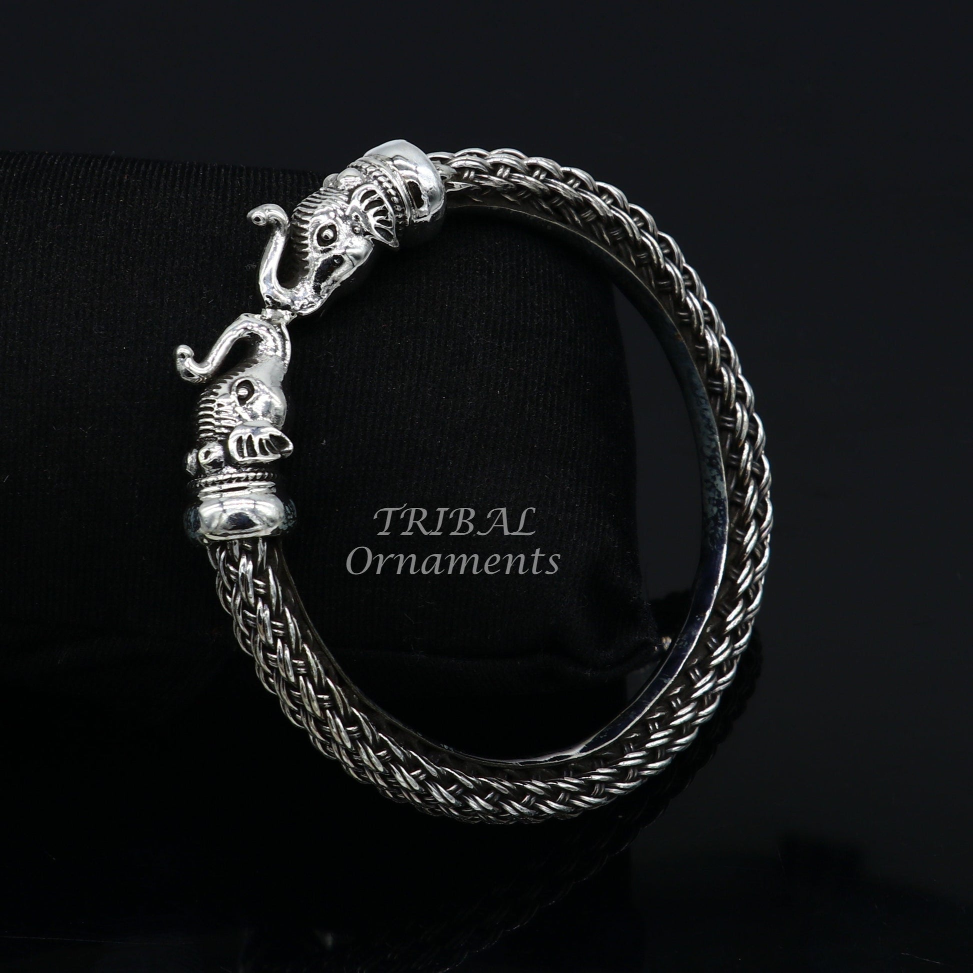 Vintage antique design handcrafted work 925 sterling silver elephant face bangle bracelet tribal jewelry best gifting nsk507 - TRIBAL ORNAMENTS
