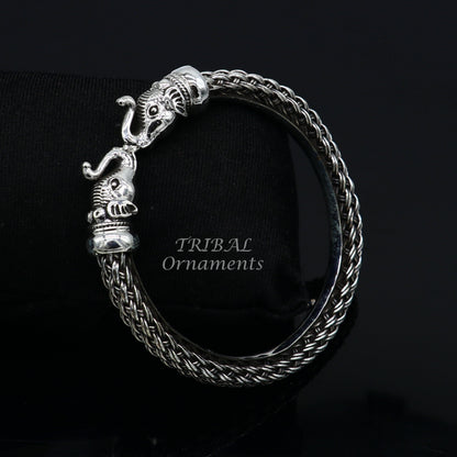 Vintage antique design handcrafted work 925 sterling silver elephant face bangle bracelet tribal jewelry best gifting nsk507 - TRIBAL ORNAMENTS