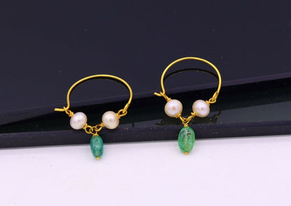 Vintage antique design handmade 18k yellow gold hoop earrings bali from rajasthan india best for girls - TRIBAL ORNAMENTS