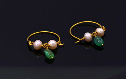Vintage antique design handmade 18k yellow gold hoop earrings bali from rajasthan india best for girls - TRIBAL ORNAMENTS