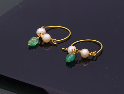 Vintage antique design handmade 18k yellow gold hoop earrings bali from rajasthan india best for girls - TRIBAL ORNAMENTS