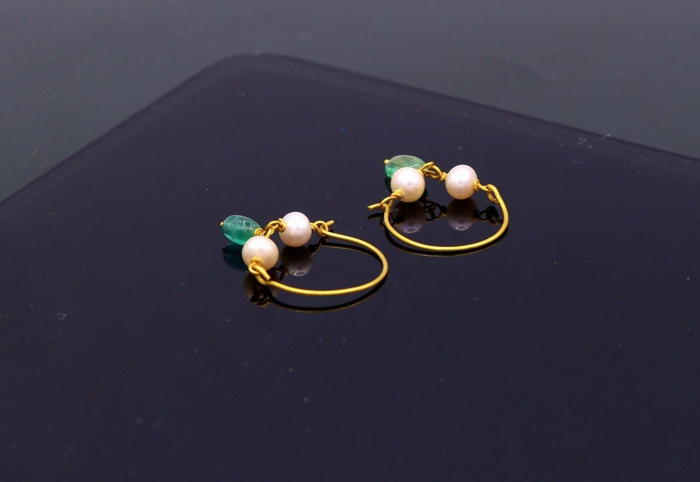 Vintage antique design handmade 18k yellow gold hoop earrings bali from rajasthan india best for girls - TRIBAL ORNAMENTS