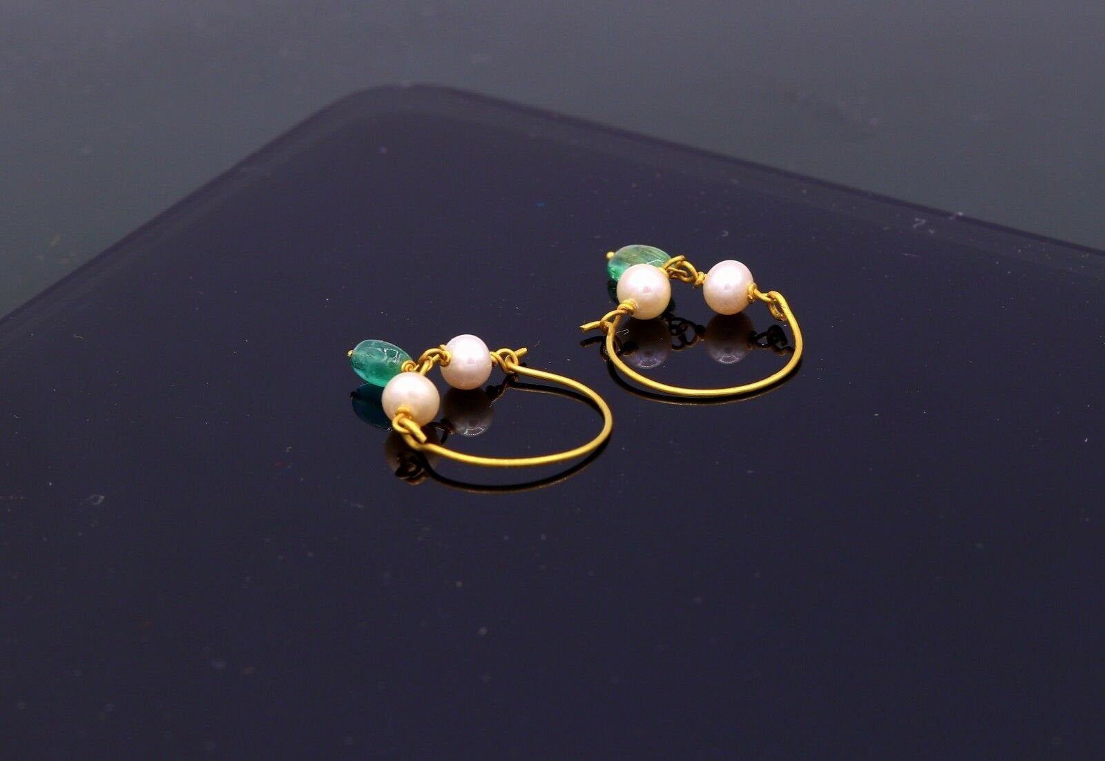 Vintage antique design handmade 18k yellow gold hoop earrings bali from rajasthan india best for girls - TRIBAL ORNAMENTS