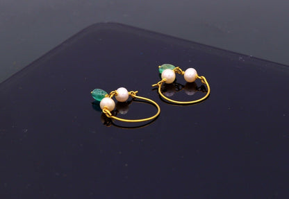 Vintage antique design handmade 18k yellow gold hoop earrings bali from rajasthan india best for girls - TRIBAL ORNAMENTS