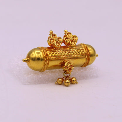 Vintage antique design handmade 20karat yellow gold amulet pendant with fabulous hanging bells excellent women's girl's jewelry from india - TRIBAL ORNAMENTS