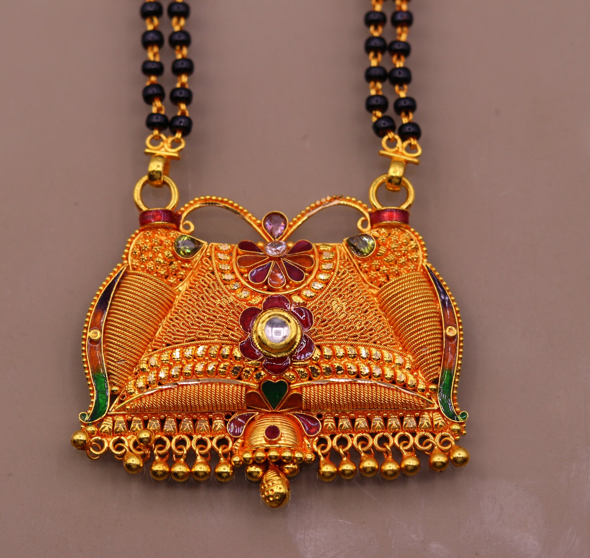 Vintage antique design handmade 22kt gold amazing filigree work necklace pendant chain mangalsutra excellent jewelry from india - TRIBAL ORNAMENTS