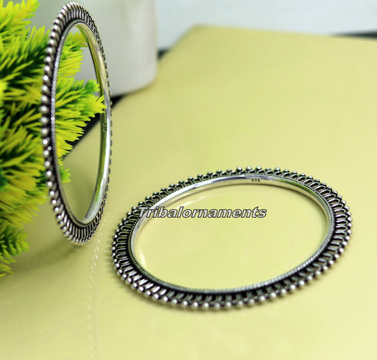 Vintage handmade 925 sterling silver bangle bracelet with oxidized finish, tribal belly dance jewelry, ornate kangan set, tribal ornament design