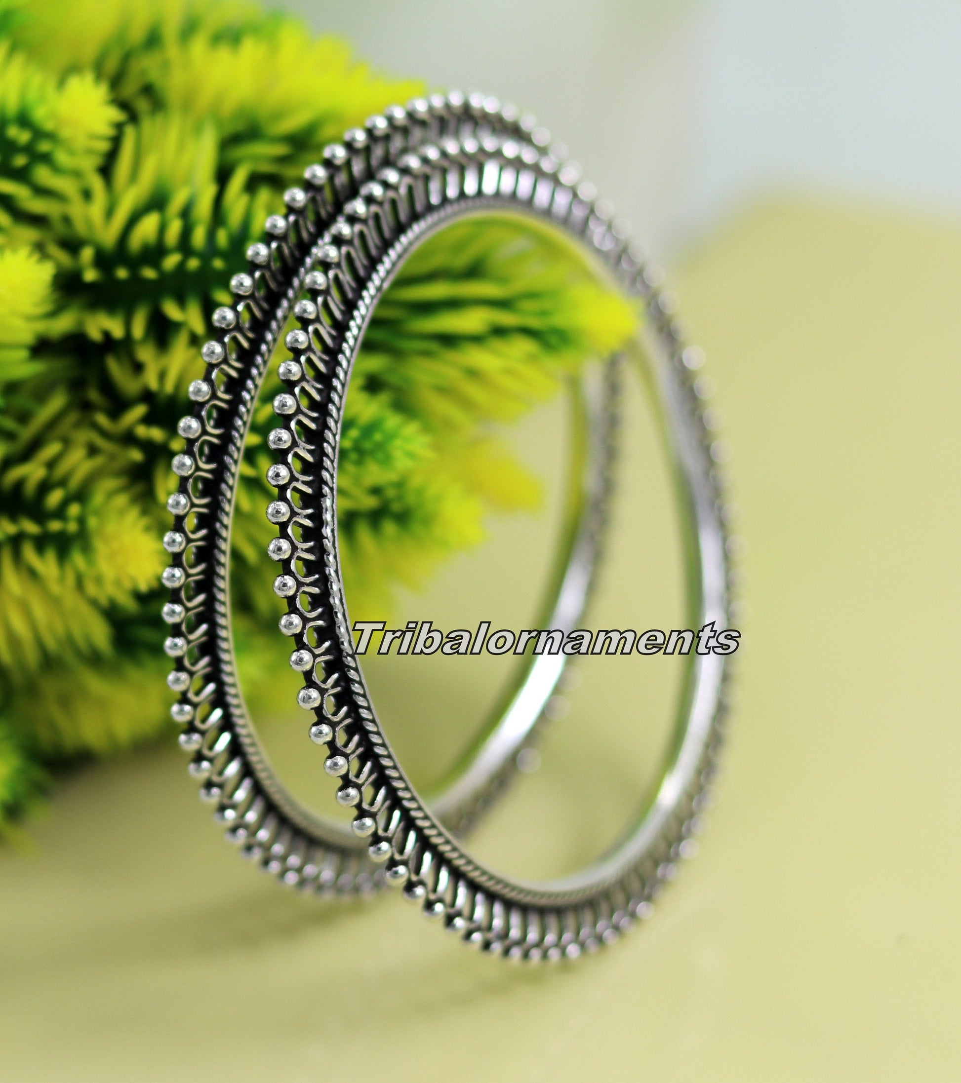 Vintage handmade 925 sterling silver bangle bracelet with tribal oxidized belly dance jewelry design from TRIBAL ORNAMENTS.