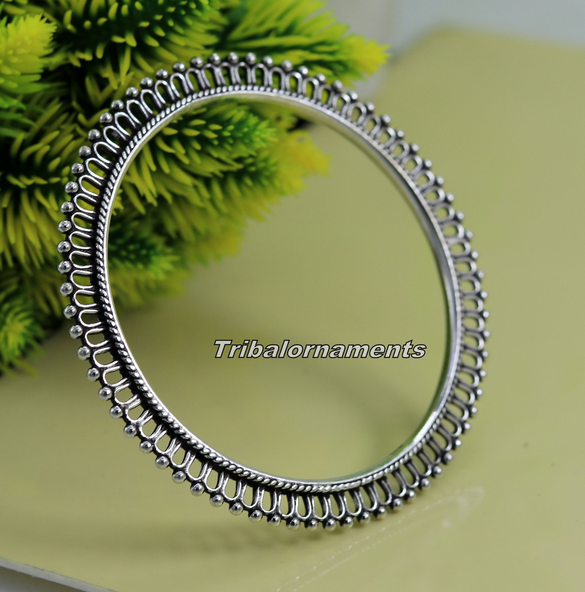 Vintage handmade 925 sterling silver bangle bracelet with oxidized finish, tribal belly dance jewelry kangan set by TRIBAL ORNAMENTS
