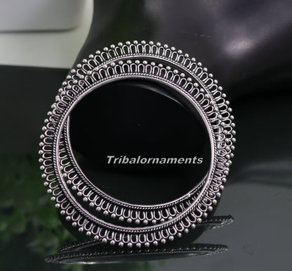 Vintage antique handmade 925 sterling silver bangle bracelet with oxidized tribal belly dance jewelry design by TRIBAL ORNAMENTS