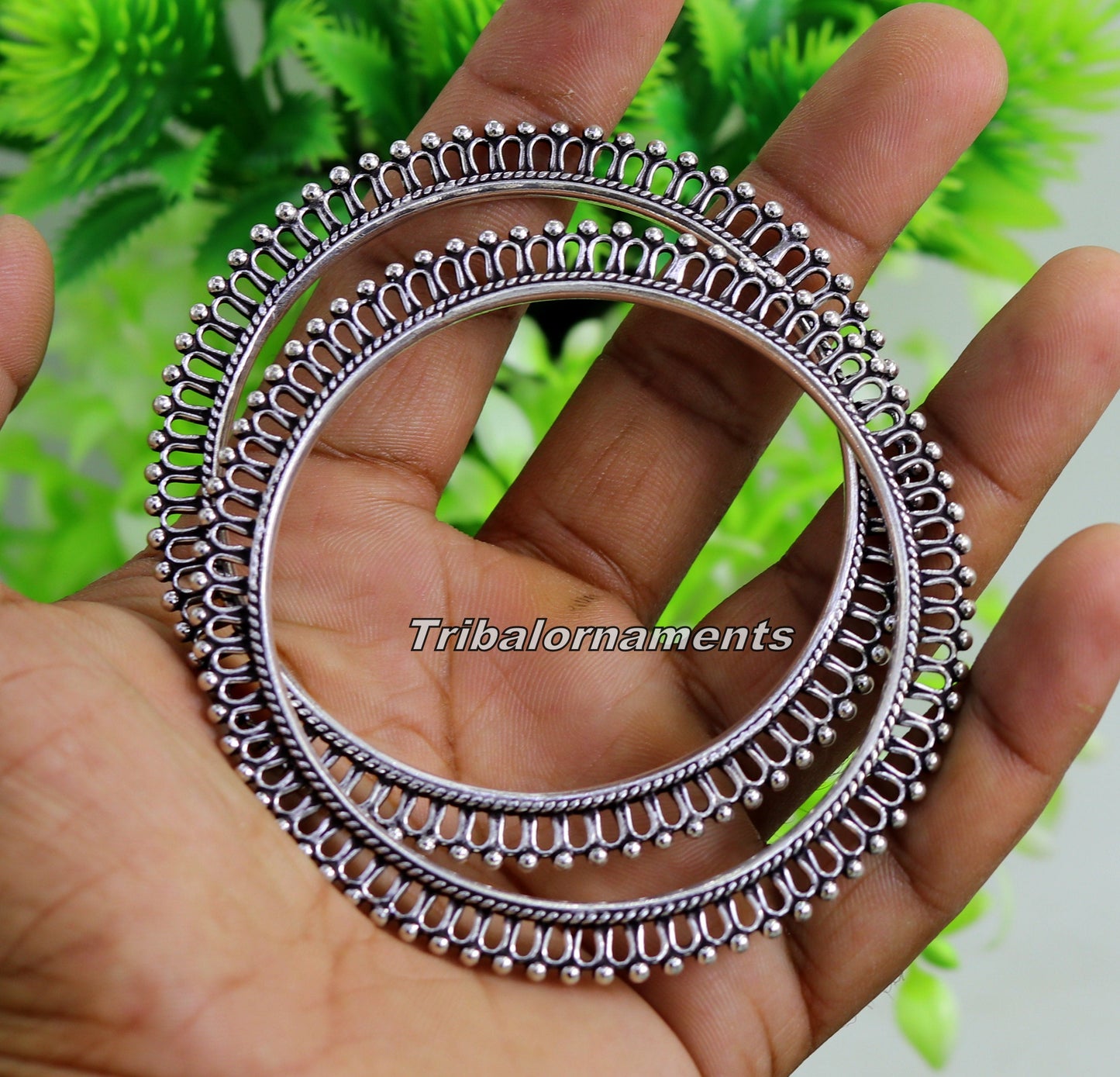 Vintage handmade 925 sterling silver bangle bracelet with oxidized finish, tribal belly dance jewelry, tribal ornament design.