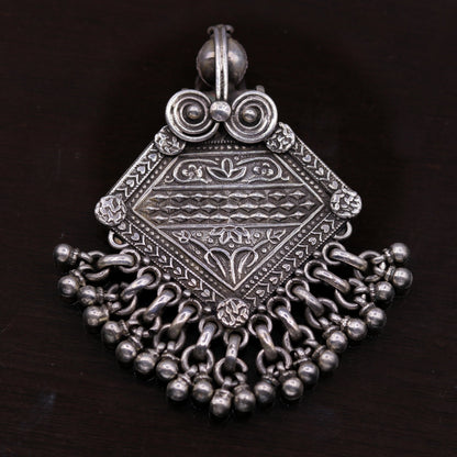 Vintage antique design Handmade 925 sterling silver excellent tribal pendant with hanging bells gifting women's jewelry nsp257 - TRIBAL ORNAMENTS