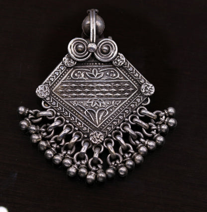 Vintage antique design Handmade 925 sterling silver excellent tribal pendant with hanging bells gifting women's jewelry nsp257 - TRIBAL ORNAMENTS