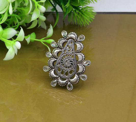 Vintage antique design handmade 925 sterling silver gorgeous charm ring adjustable band,stylish gifting stone work tribal jewelry ring245 - TRIBAL ORNAMENTS