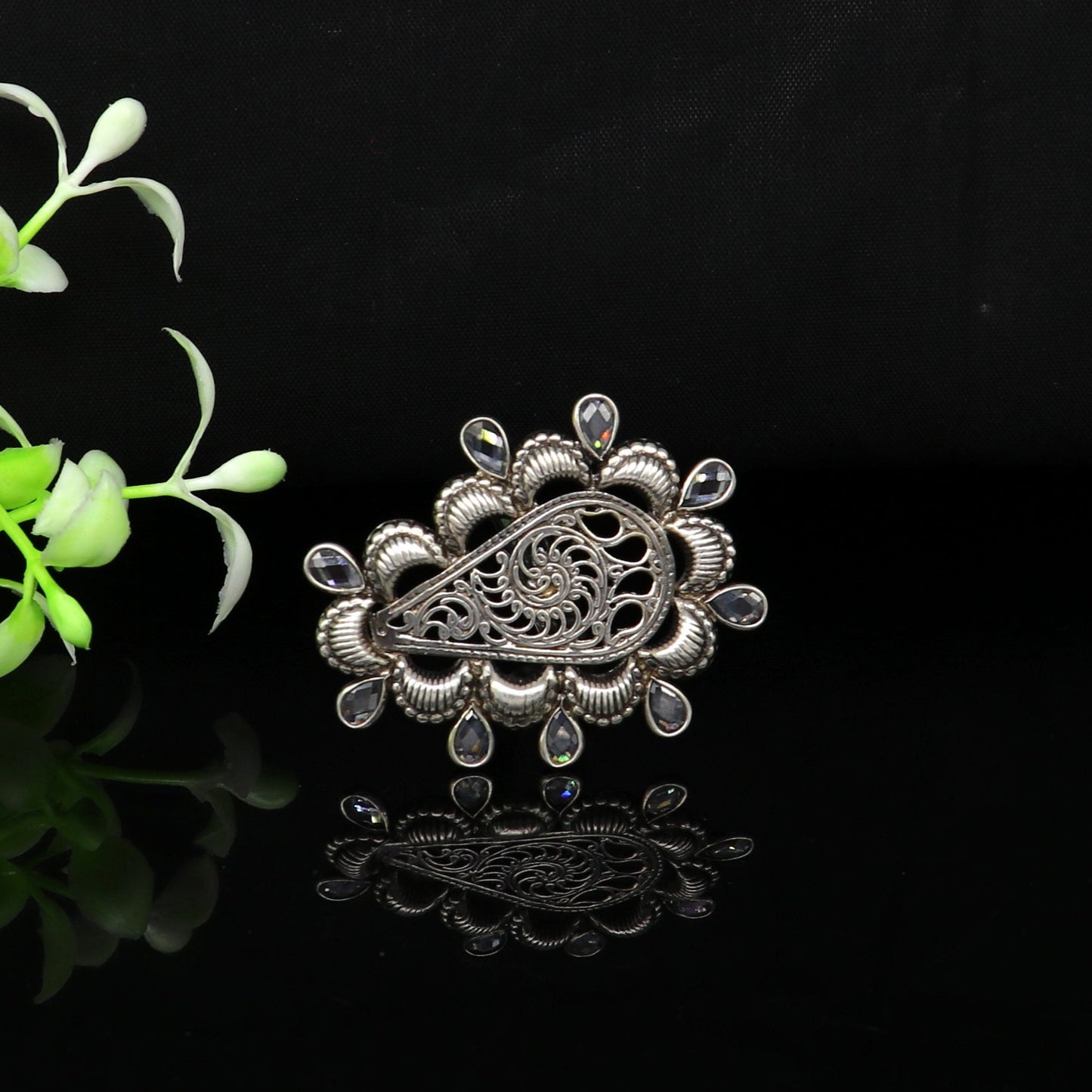 Vintage antique design handmade 925 sterling silver gorgeous charm ring adjustable band,stylish gifting stone work tribal jewelry ring245 - TRIBAL ORNAMENTS