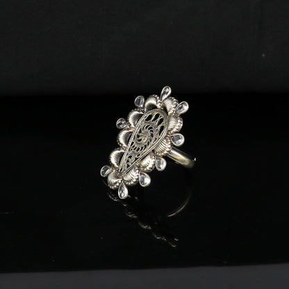 Vintage antique design handmade 925 sterling silver gorgeous charm ring adjustable band,stylish gifting stone work tribal jewelry ring245 - TRIBAL ORNAMENTS