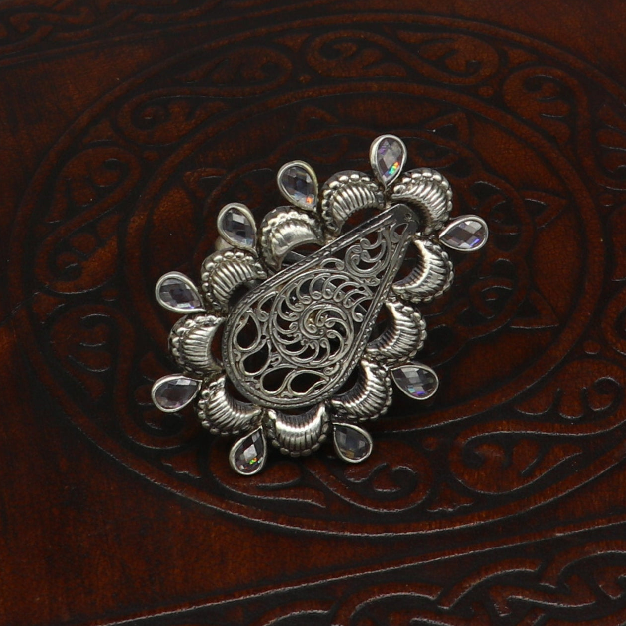 Vintage antique design handmade 925 sterling silver gorgeous charm ring adjustable band,stylish gifting stone work tribal jewelry ring245 - TRIBAL ORNAMENTS