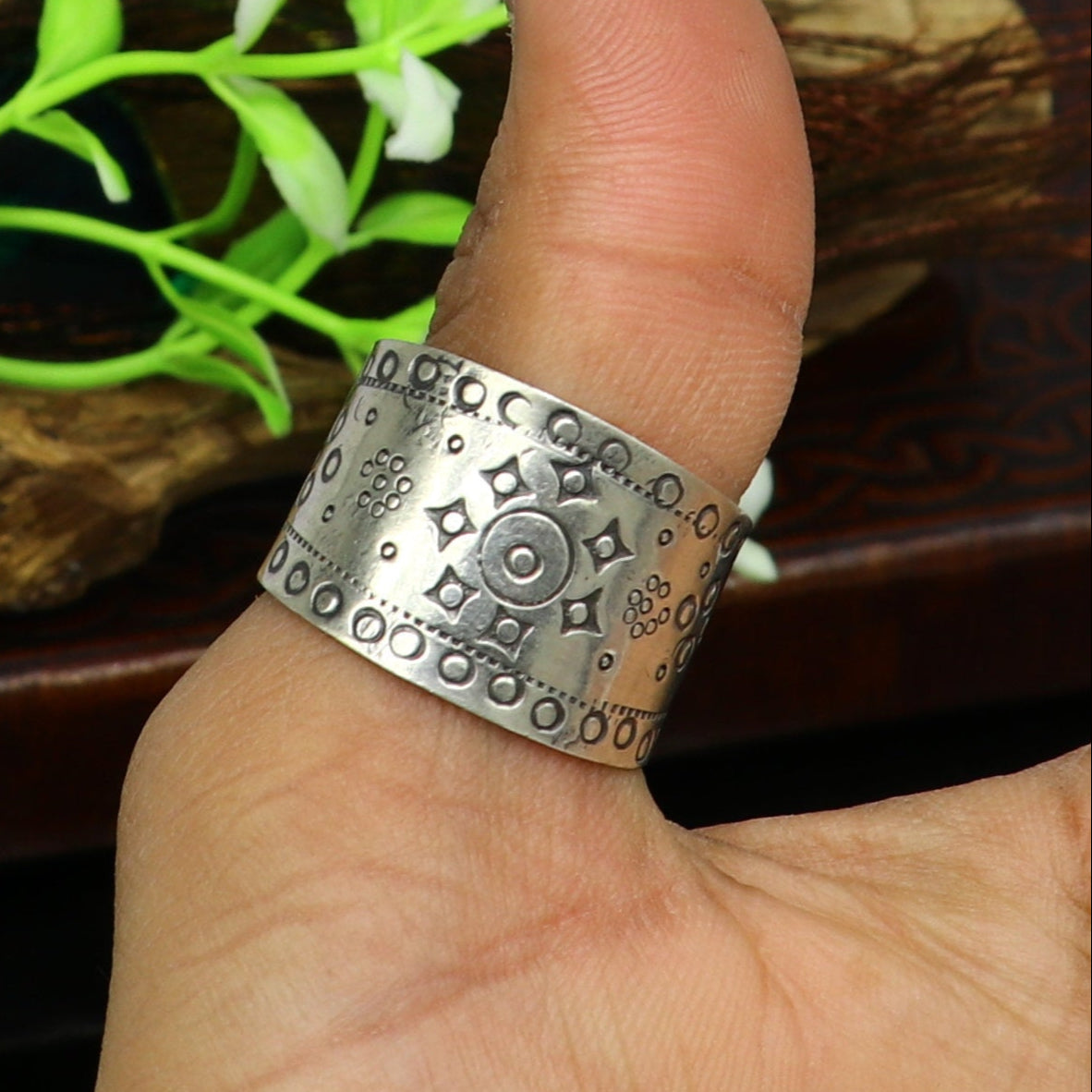 Vintage antique design handmade 925 sterling silver gorgeous charm ring adjustable band, stylish gifting stone work tribal jewelry ring247 - TRIBAL ORNAMENTS