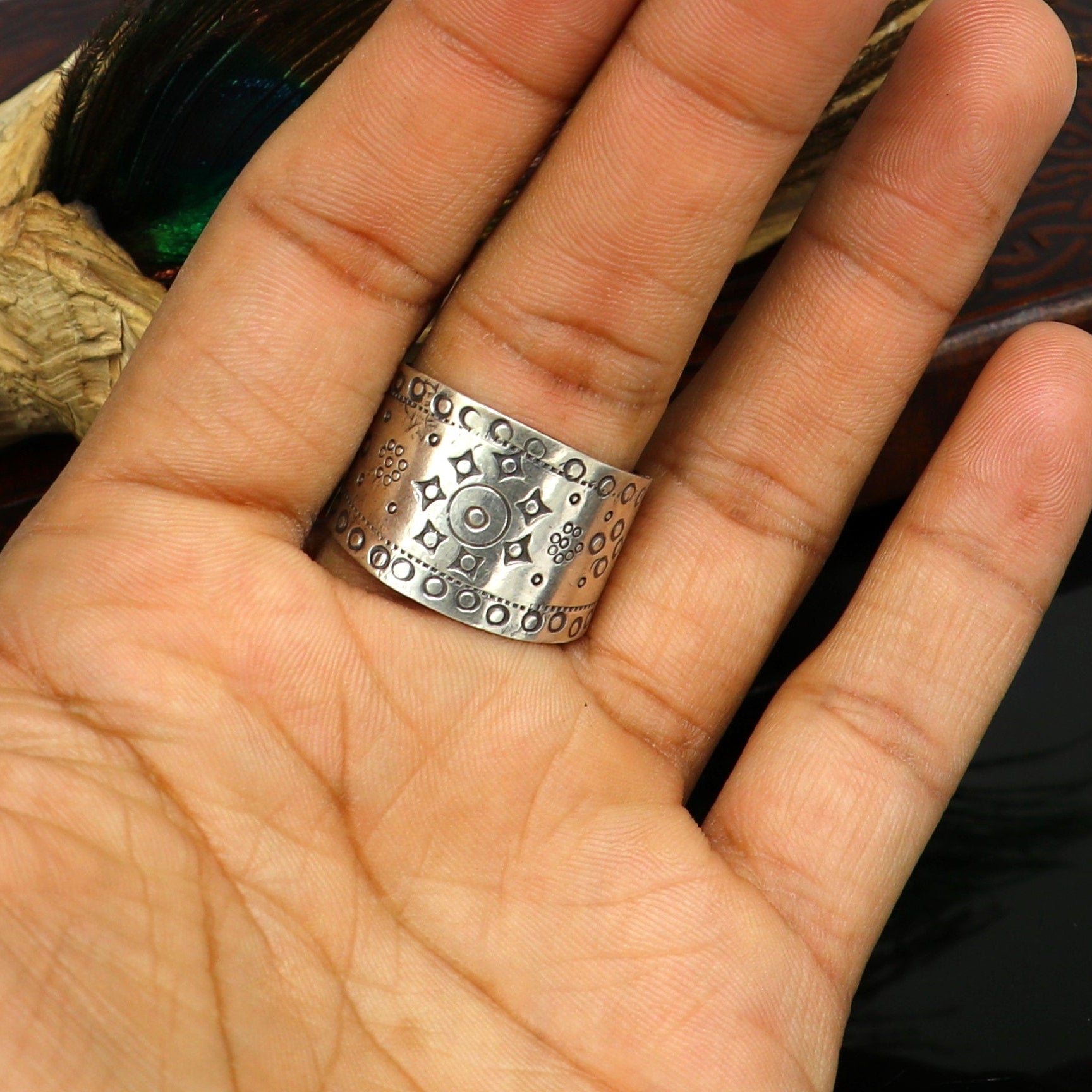 Vintage antique design handmade 925 sterling silver gorgeous charm ring adjustable band, stylish gifting stone work tribal jewelry ring247 - TRIBAL ORNAMENTS