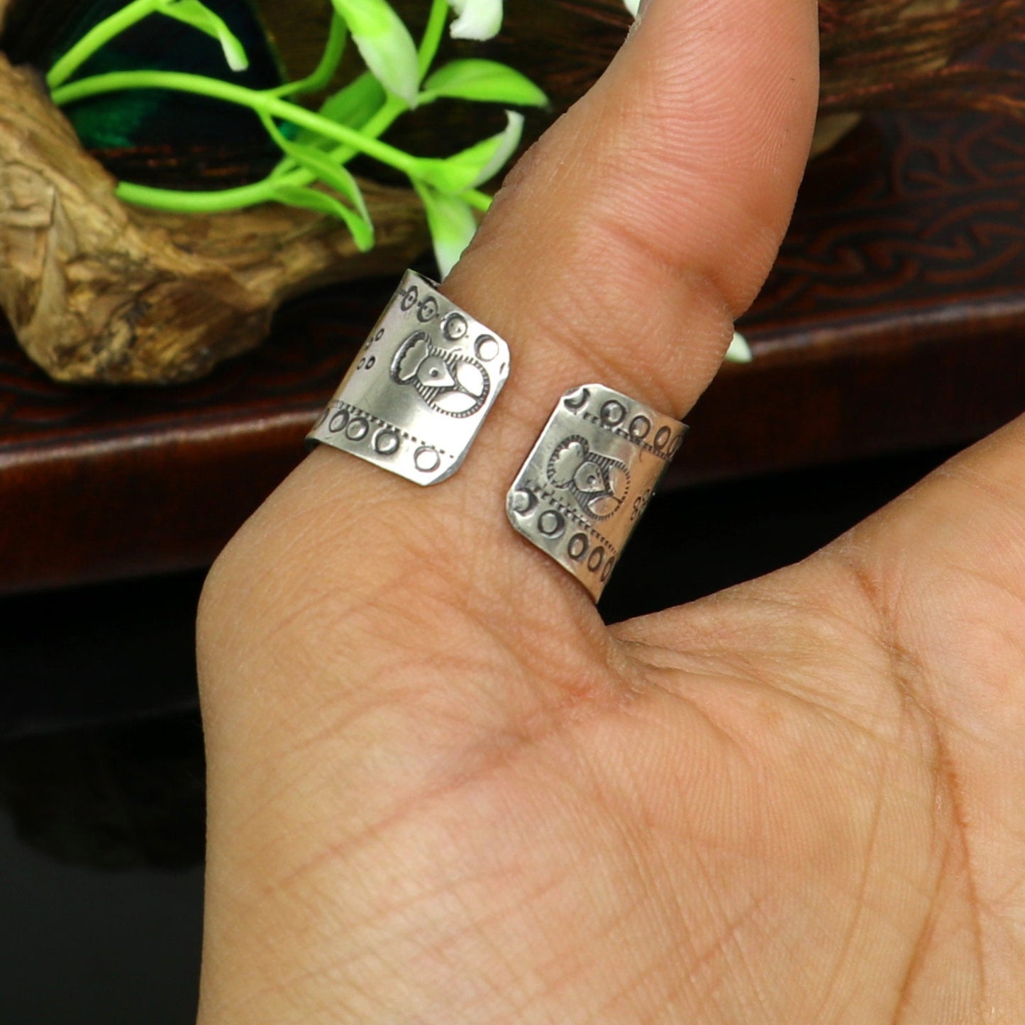 Vintage antique design handmade 925 sterling silver gorgeous charm ring adjustable band, stylish gifting stone work tribal jewelry ring247 - TRIBAL ORNAMENTS